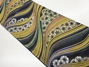 曲線に花々模様織出し袋帯